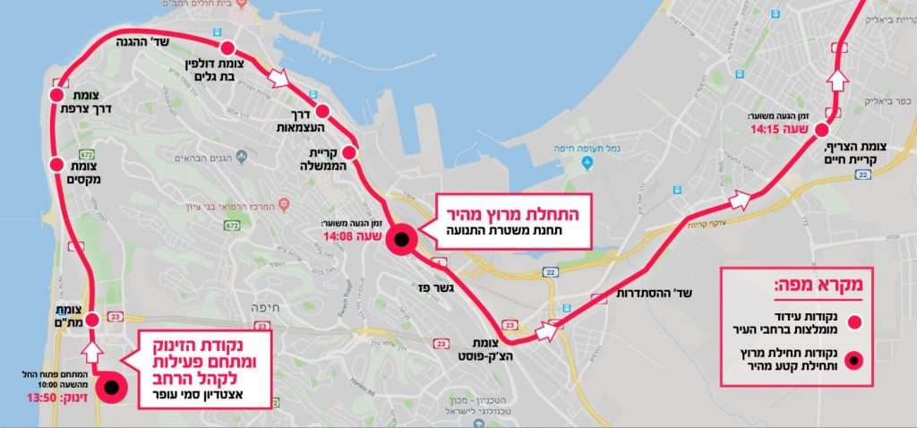 מסלול המירוץ בקטע שיעבור בחיפה | באדיבות עיריית חיפה